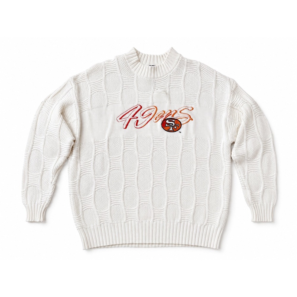 Vintage 49ers‎ Antigua Sport USA Made Cotton Knit Sweater L Oversized NFL